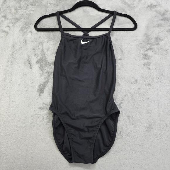 Vintage Nike Swimsuit Size 34 Black Logo Swoosh Hydrasong Racerback One Piece - Picture 1 of 12